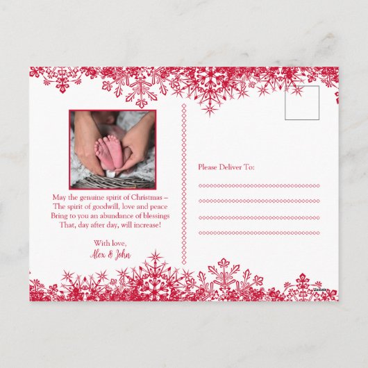 かわいい雪だるまのカスタムファミリー写真ホリデーカード シーズンポストカード (裏面)