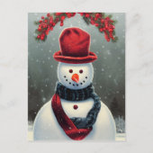 かわいい雪だるまのカスタムファミリー写真ホリデーカード シーズンポストカード (正面)