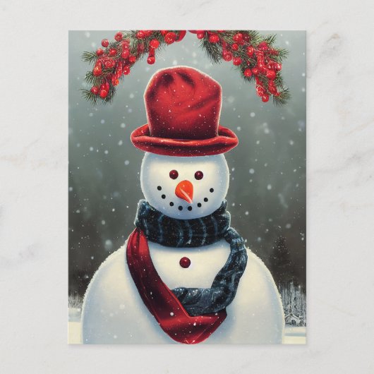 かわいい雪だるまのカスタムファミリー写真ホリデーカード シーズンポストカード (正面)