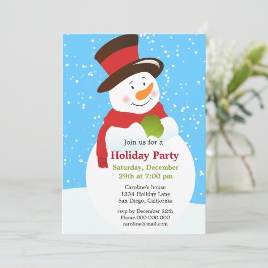 かわいい雪だるまのクリスマスの休日のパーティの招待状 招待状 (スタンド正面)