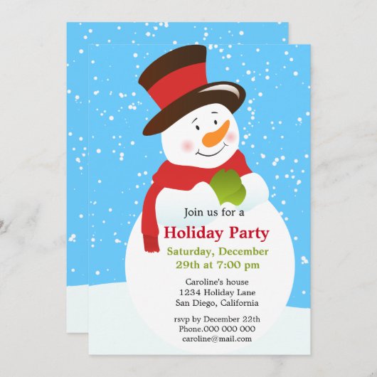 かわいい雪だるまのクリスマスの休日のパーティの招待状 招待状 (正面/裏面)