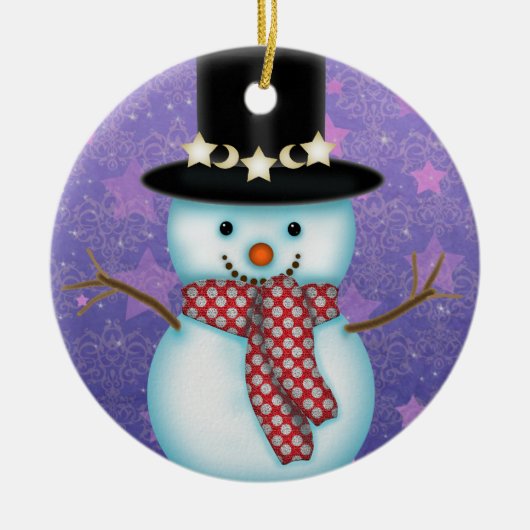 かわいい雪だるまのクリスマスオーナメント セラミックオーナメント (正面)