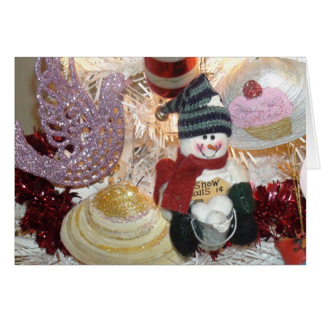 かわいい雪だるまのクリスマスカード　ハッピーホリデー (正面横)