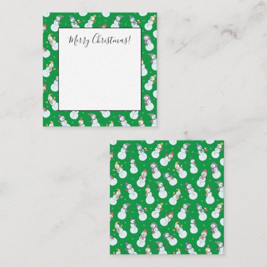 かわいい雪だるまのクリスマスカード 帽子をかぶった雪 ノートカード (正面/裏面)