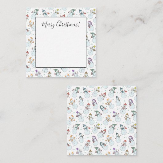 かわいい雪だるまのクリスマスカード 帽子をかぶった雪 ノートカード (正面/裏面)