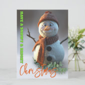 かわいい雪だるまのクリスマスカード 明るくて楽しい シーズンカード (スタンド正面)