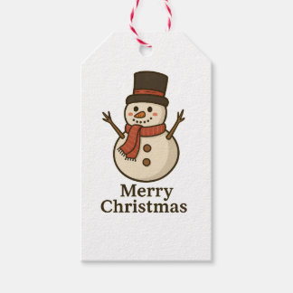 かわいい雪だるまのクリスマスギフトタグ - フロントとデザイン ギフトタグ