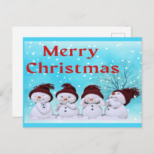 かわいい雪だるまのクリスマスセット シーズンポストカード (正面/裏面)