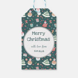 かわいい雪だるまのクリスマスパターン ギフトタグ