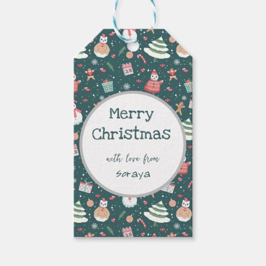 かわいい雪だるまのクリスマスパターン ギフトタグ (正面)