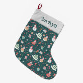 かわいい雪だるまのクリスマスパターン ラージクリスマスストッキング (正面 (吊り時))