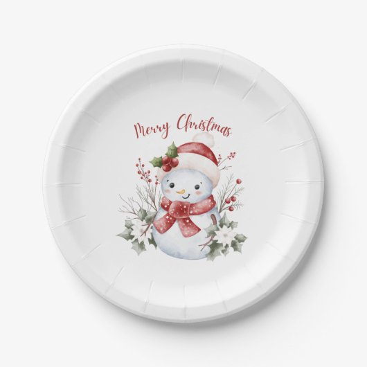 かわいい雪だるまのクリスマスパーティー用紙皿 ペーパープレート (正面)