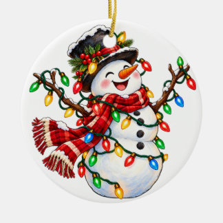 かわいい雪だるまのクリスマス電飾オーナメント セラミックオーナメント