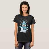 かわいい雪だるまのクリスマス 冬の休日 Tシャツ (正面フル)