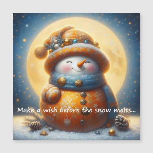 かわいい雪だるまのグリーティングマグネット (正面)