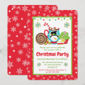 かわいい雪だるまのココアクリスマスパーティー 招待状 (正面/裏面)