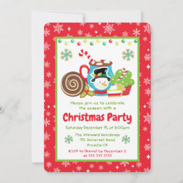 かわいい雪だるまのココアクリスマスパーティー 招待状