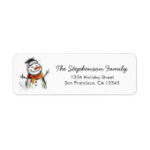 かわいい雪だるまのスケッチ クリスマスの差出人住所 ラベル (正面)
