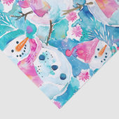 かわいい雪だるまのターコイズ水彩パターン 薄葉紙 (詳細)