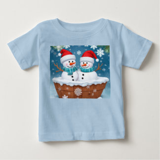 かわいい雪だるまのトドラーTシャツ ベビーTシャツ