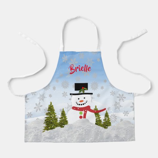 かわいい雪だるまのフルプリントエプロン 名前入れ可能 エプロン (正面)