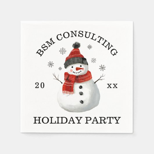 かわいい雪だるまのホリデーパーティー スタンダードカクテルナプキン (正面)