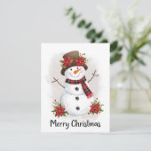 かわいい雪だるまのポインセチアとチェック柄のマフラー シーズンカード (スタンド正面)