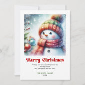 かわいい雪だるまのミニマルなホリデーグリーティング シーズンカード (正面)