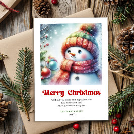 かわいい雪だるまのミニマルなホリデーグリーティング シーズンカード