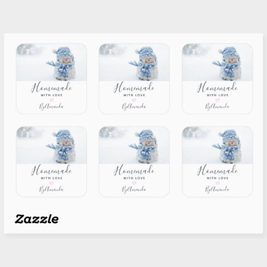 かわいい雪だるまのラブフォトで手作り スクエアシール (シート)