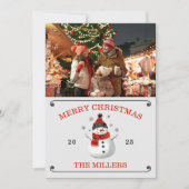 かわいい雪だるまの写真クリスマスカード 招待状 (正面)