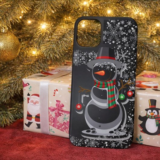 かわいい雪だるまの冬の携帯ケース 雪の結晶模様 Case-Mate iPhoneケース