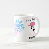 かわいい雪だるまの帽子をかぶった帽子。メリークリスマス コーヒーマグカップ (正面右)