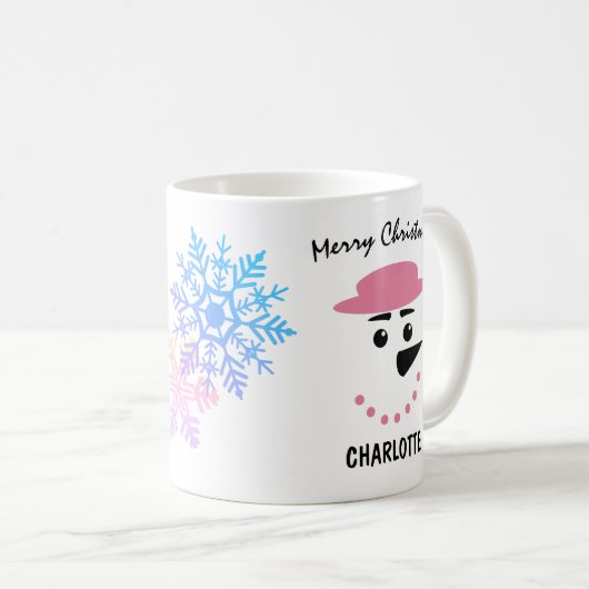かわいい雪だるまの帽子をかぶった帽子。メリークリスマス コーヒーマグカップ (正面右)