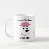 かわいい雪だるまの帽子をかぶった帽子。メリークリスマス コーヒーマグカップ (左)