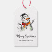かわいい雪だるまの手描きスケッチ メリークリスマス ギフトタグ (正面)