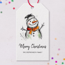 かわいい雪だるまの手描きスケッチ メリークリスマス ギフトタグ