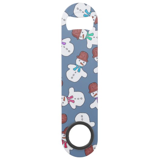 かわいい雪だるまの水彩画の冬のクリスマスパターン スピード栓抜き (正面)
