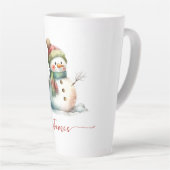 かわいい雪だるまの水色のパーソナライズされたクリスマス カフェラテマグ (右アングル)