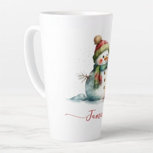 かわいい雪だるまの水色のパーソナライズされたクリスマス カフェラテマグ (左アングル)