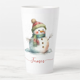 かわいい雪だるまの水色のパーソナライズされたクリスマス カフェラテマグ