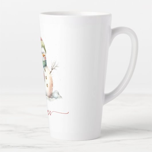 かわいい雪だるまの水色のパーソナライズされたクリスマス カフェラテマグ (右)