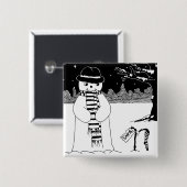 かわいい雪だるまの白黒クリスマスボタン 缶バッジ (正面&裏面)