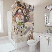 かわいい雪だるまの雪の水色絵画の シャワーカーテン (インサイチュ)