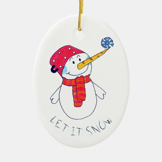 かわいい雪だるまの雪片 セラミックオーナメント (正面)