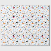 かわいい雪だるまの顔のパターンと青い雪の結晶 ラッピングペーパー (フラット)