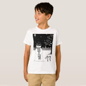 かわいい雪だるまの黒く及び白いイラストレーションのクリスマス Tシャツ (正面フル)