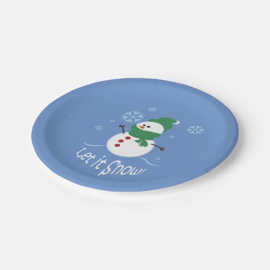 かわいい雪だるまはそれが雪が降るようにしました ペーパープレート (アングル)