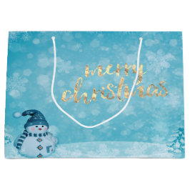 かわいい雪だるまもみの木のクリスマス ラージペーパーバッグ