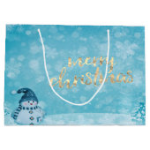 かわいい雪だるまもみの木のクリスマス ラージペーパーバッグ (裏面)
